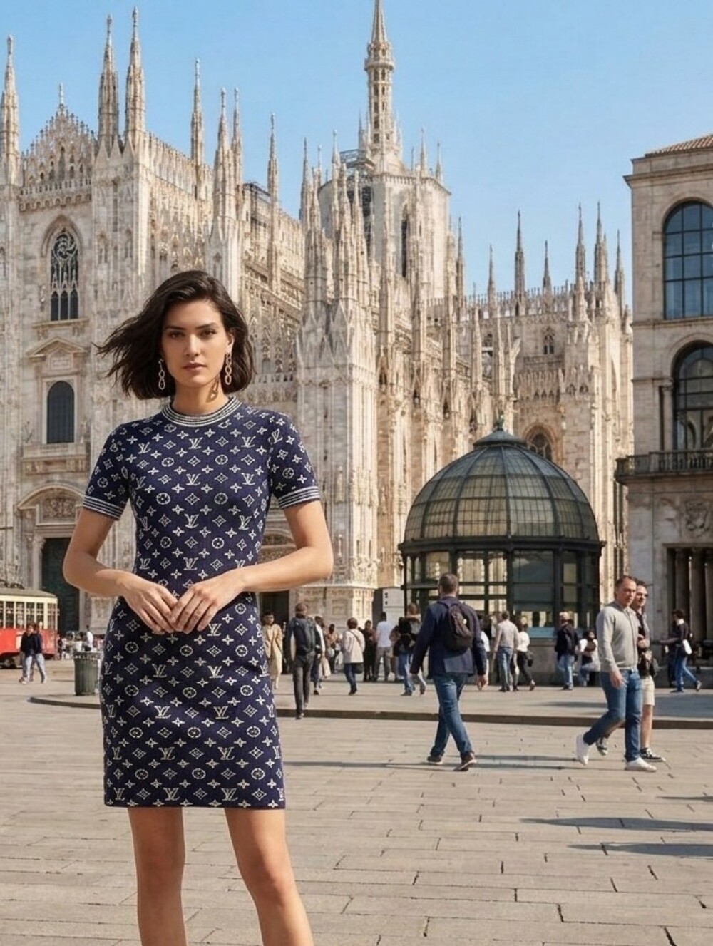 Louis Vuitton Navy and White Monogram Knit Dress